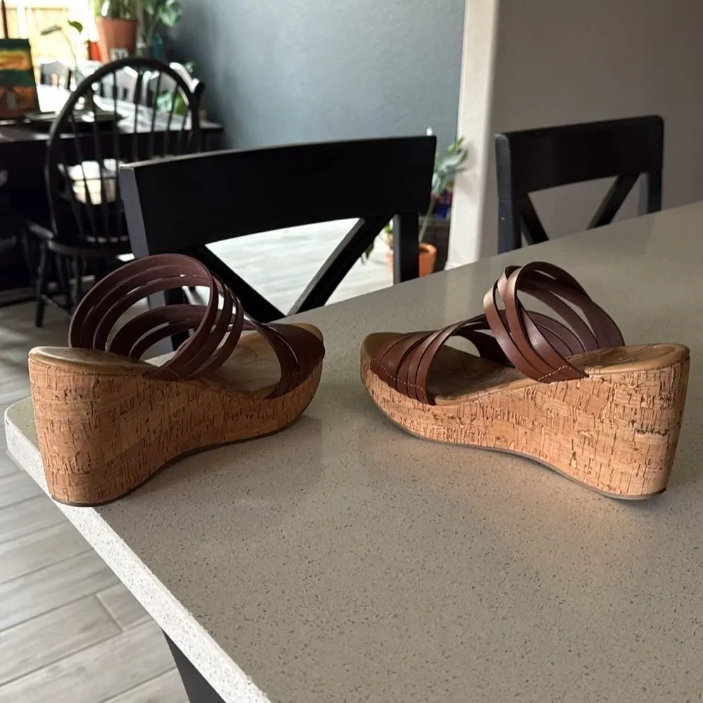 Blowfish Brown Cork Wedge Sandals
